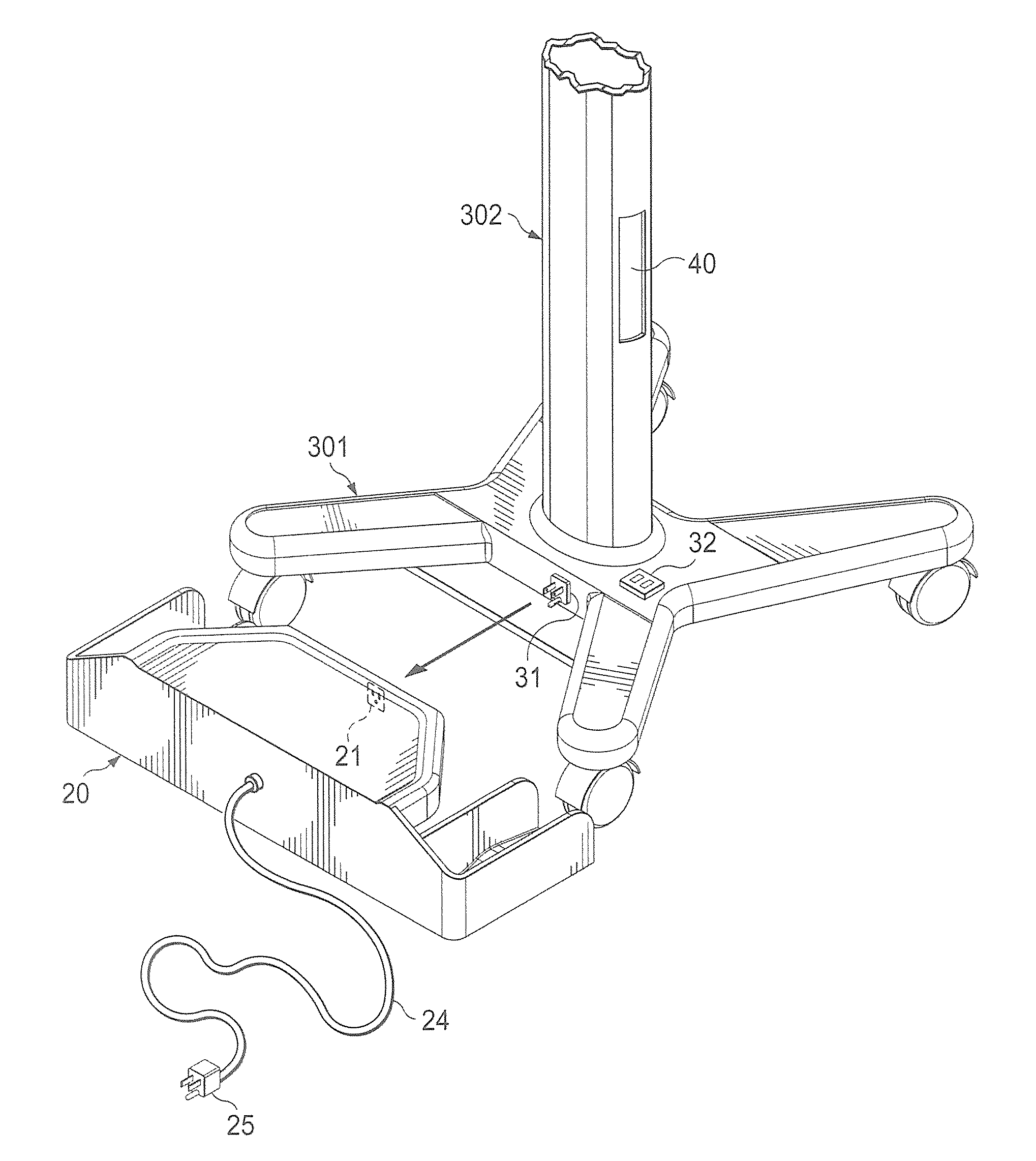 Charging station for cordless ultrasound cart