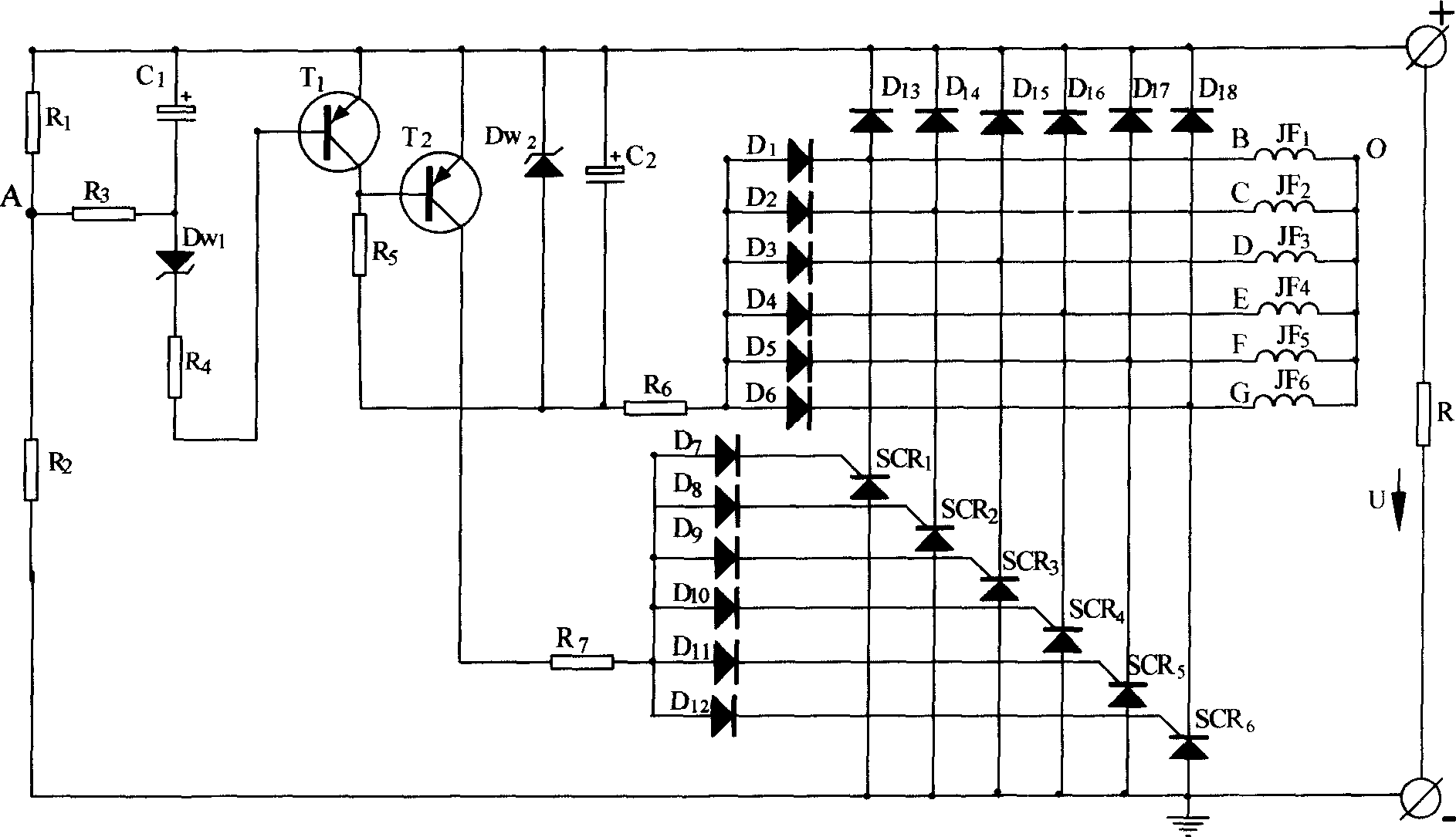 Vehicular six-phase half-controlling bridged rectifier voltage stabilizer