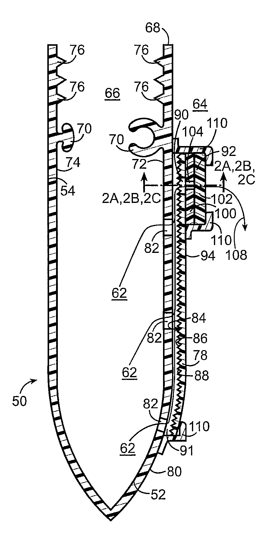 Evacuable container and evacuation strip therefor