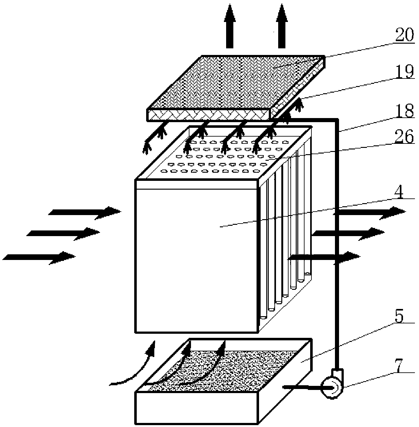 Press-in type vertical pipe indirect-hydrodynamic force water spraying chamber composite type evaporative cooling air conditioner