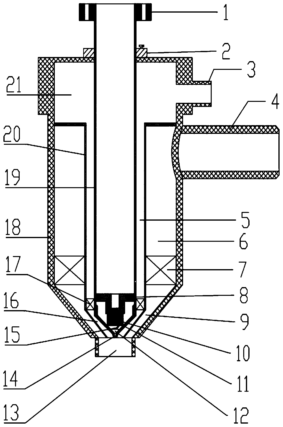 Fuel atomizing nozzle adopting single-electrode plasma jet flow and control method of fuel atomizing nozzle