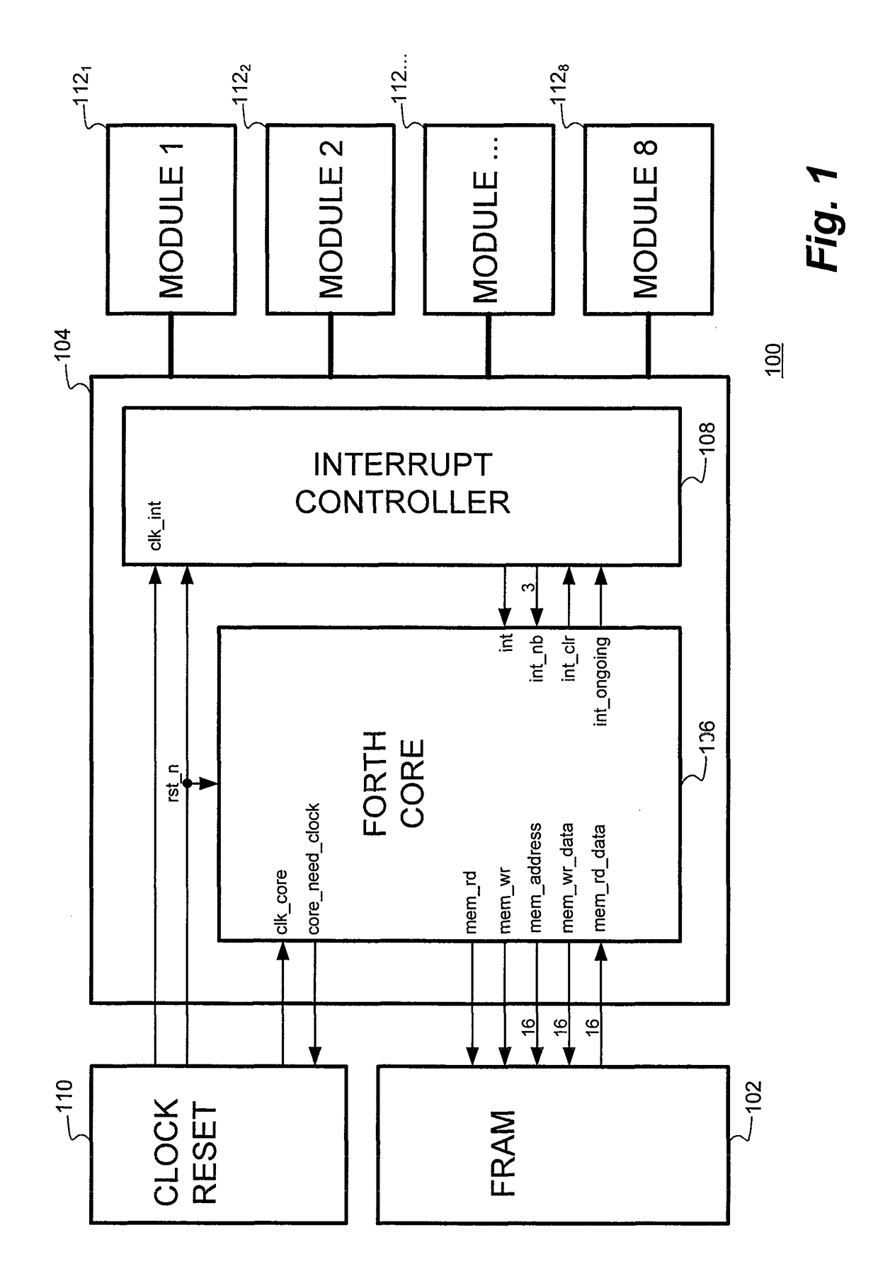 Stack processor using a ferroelectric random access memory (F-RAM) having an instruction set optimized to minimize memory fetch