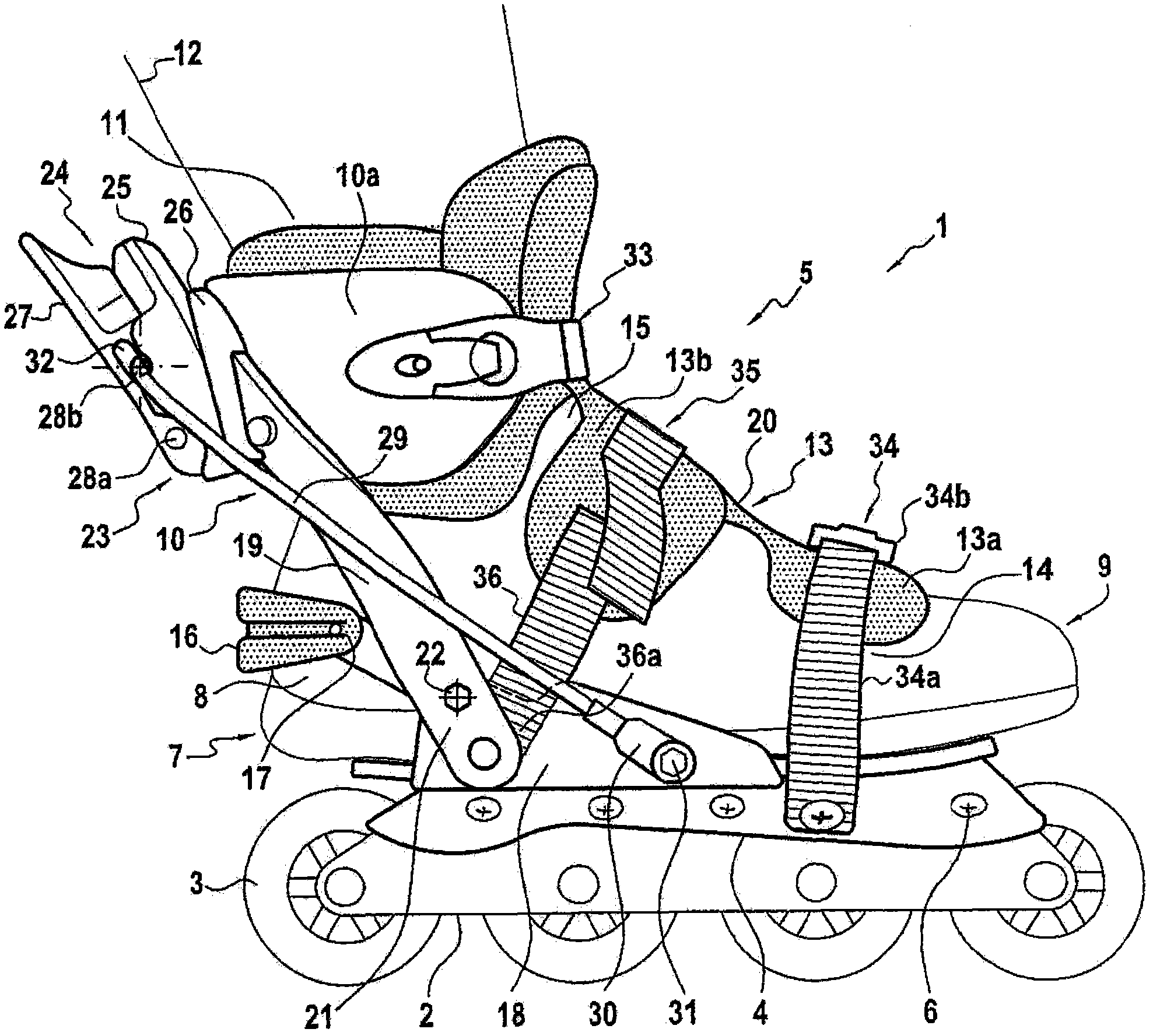 Fixing system of roller sports shoes