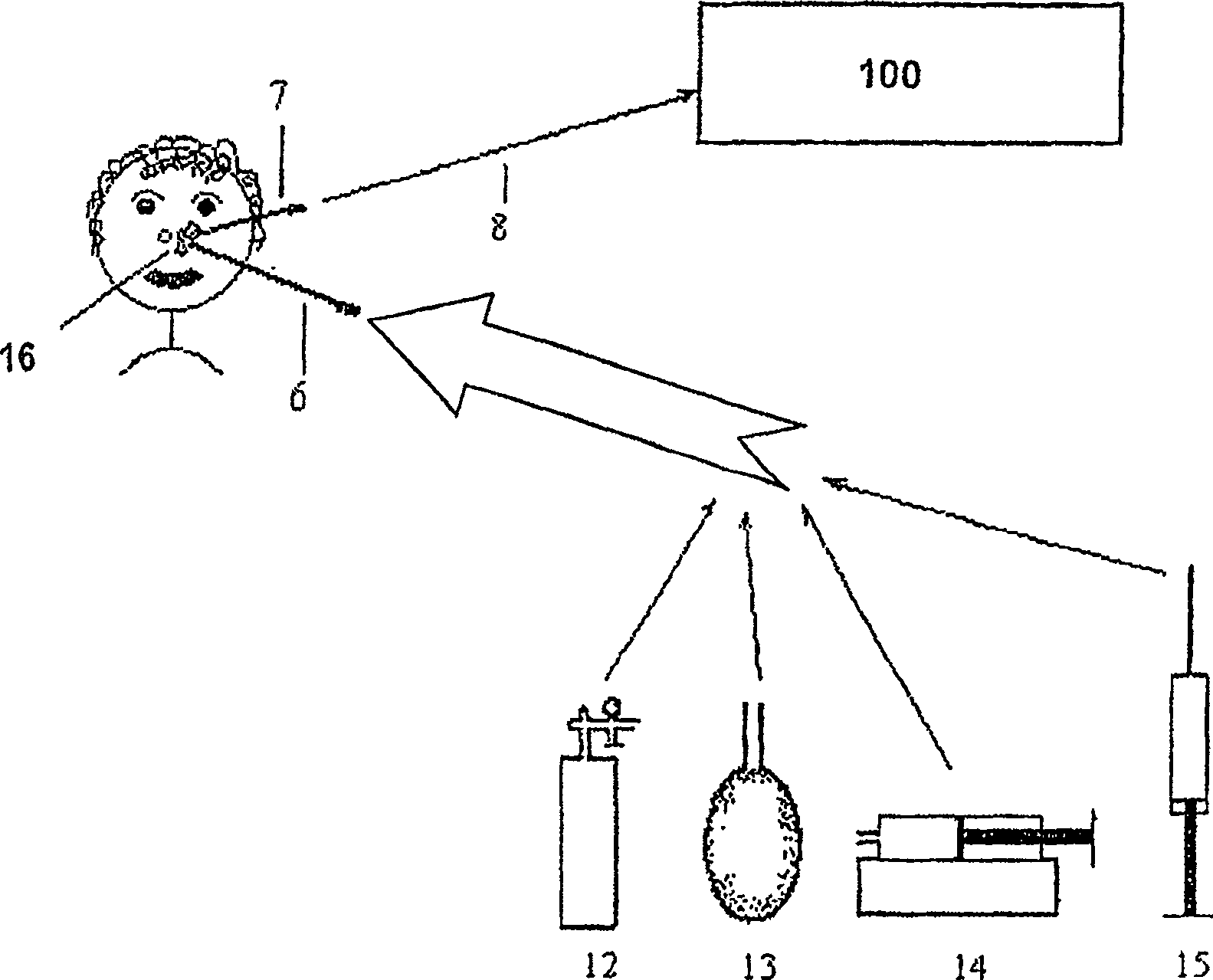 Diagnostic probe and kit for tonometric examination of respiratory insufficiency and regional perfusion failure of the body