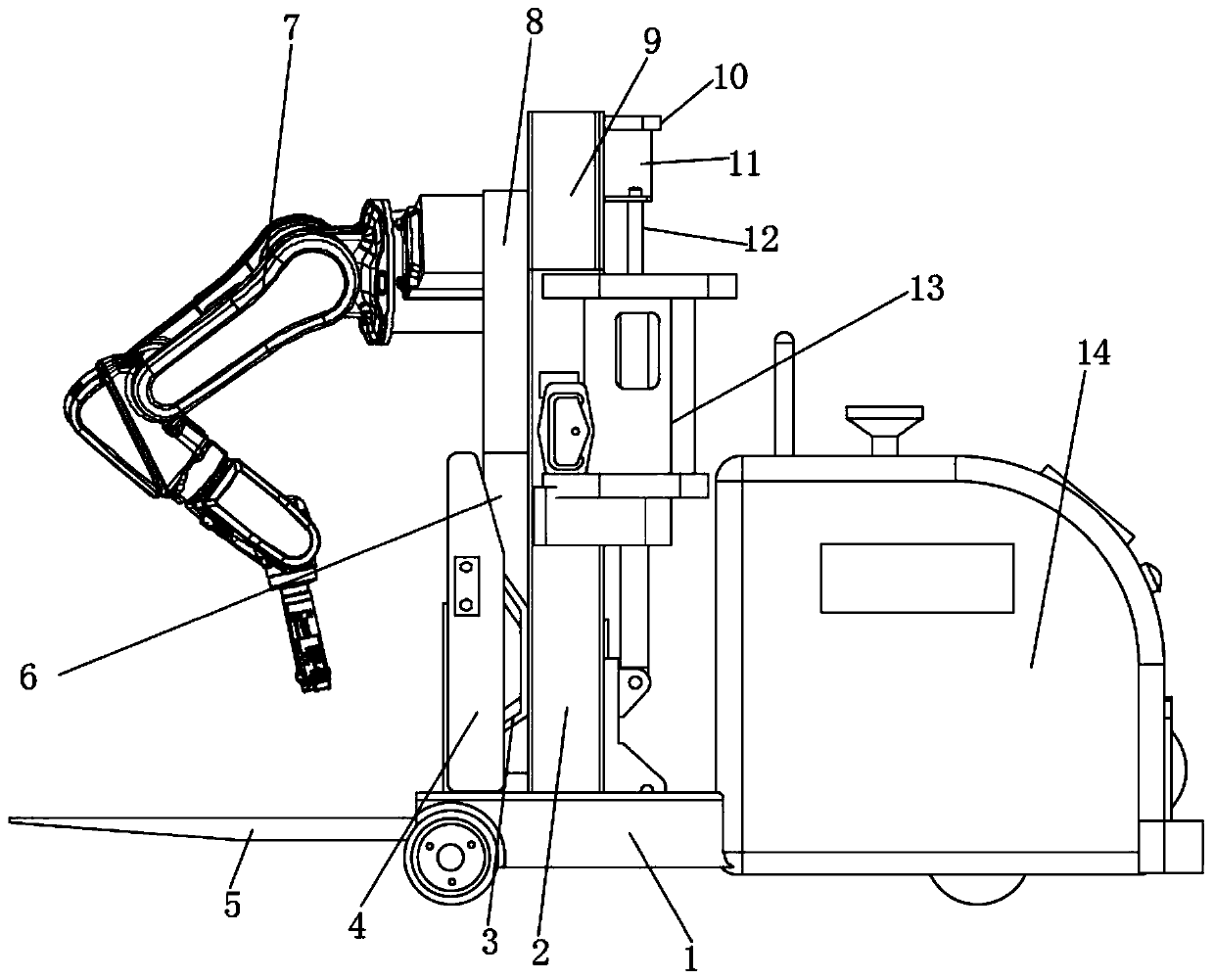 Automatic guided vehicle (AGV) forklift type intelligent carrying robot and working method thereof