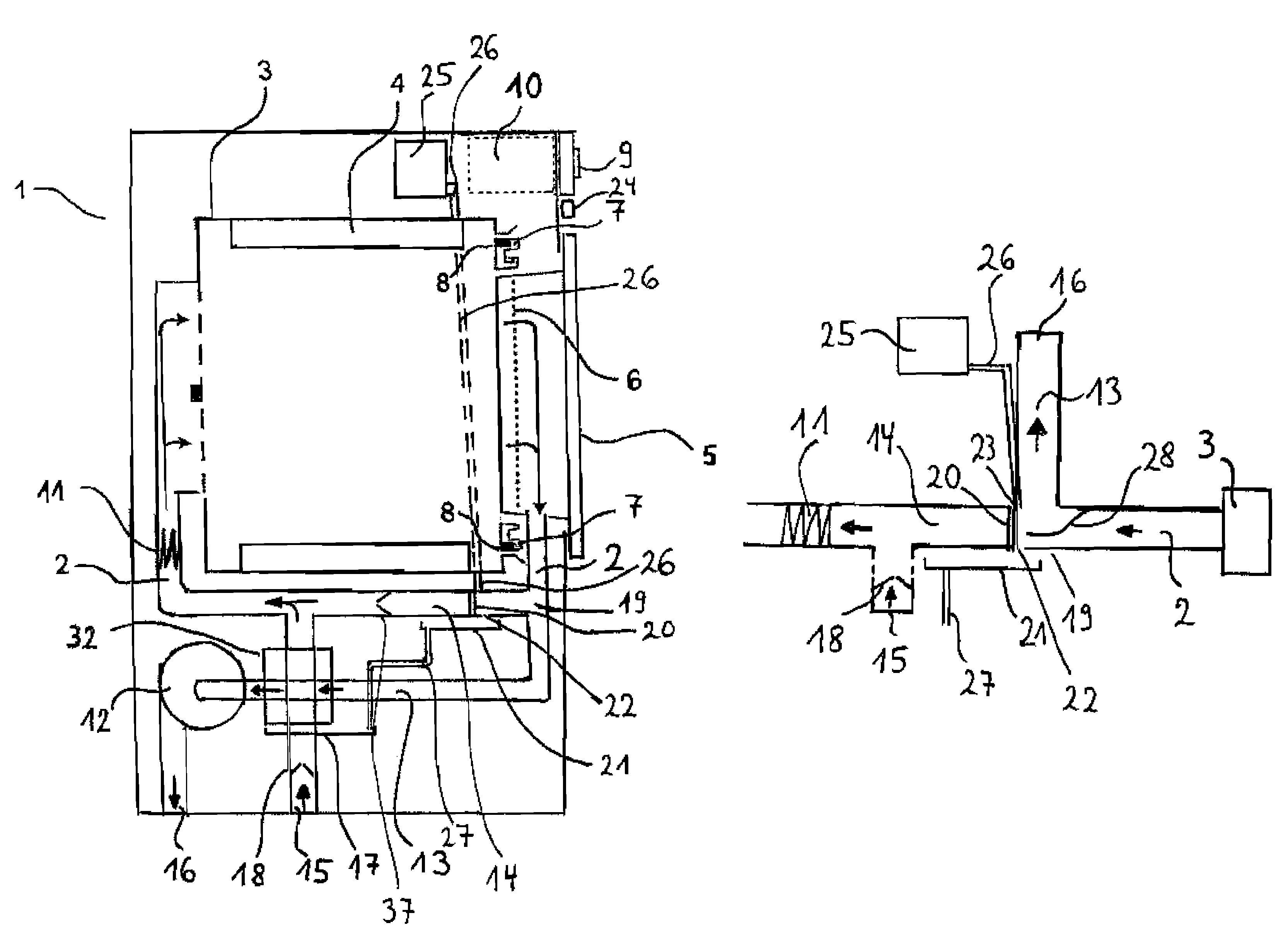 Dryer with recirculated air proportion and method for its operation