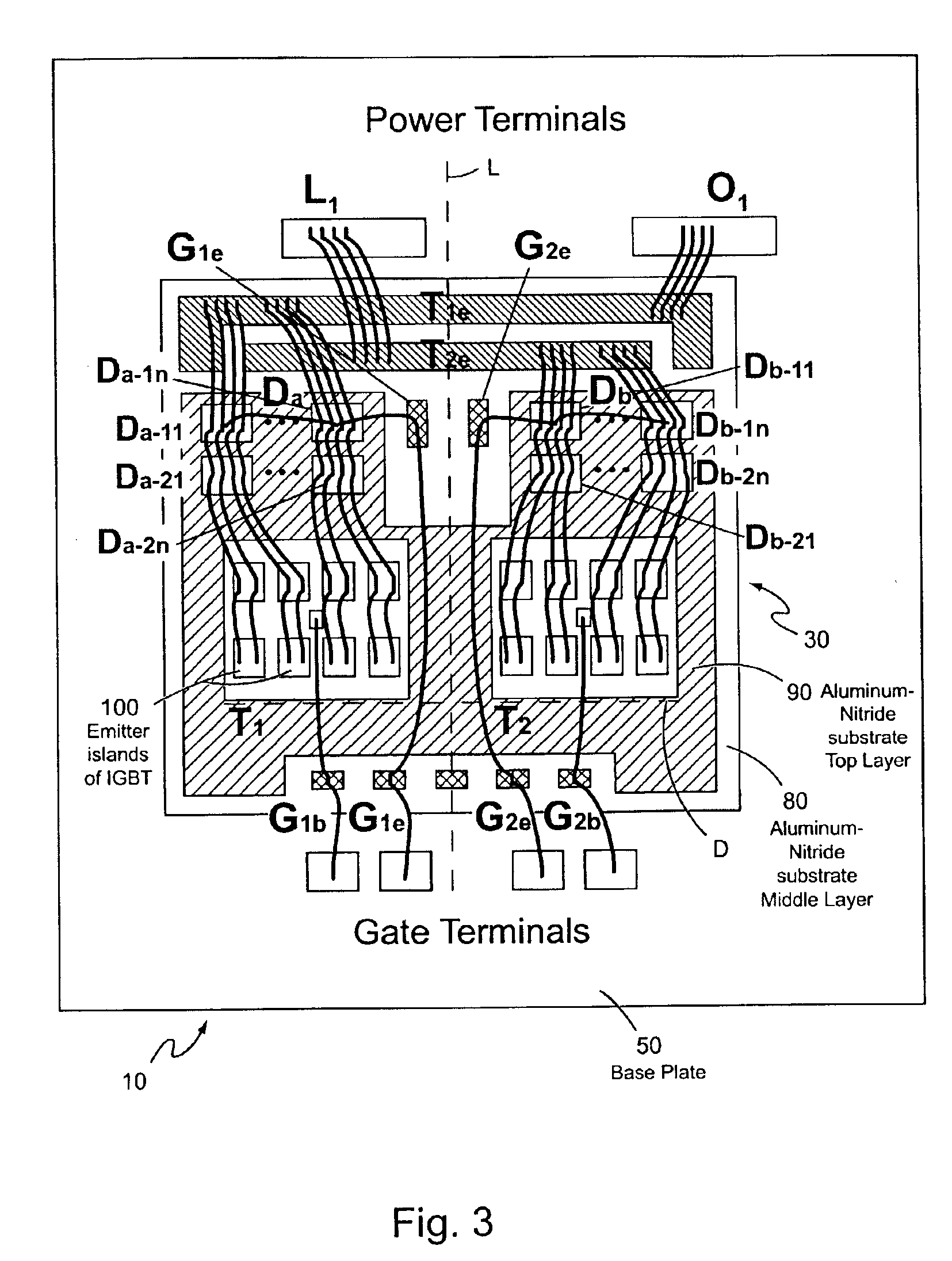 High-power, integrated AC switch module with distributed array of hybrid devices