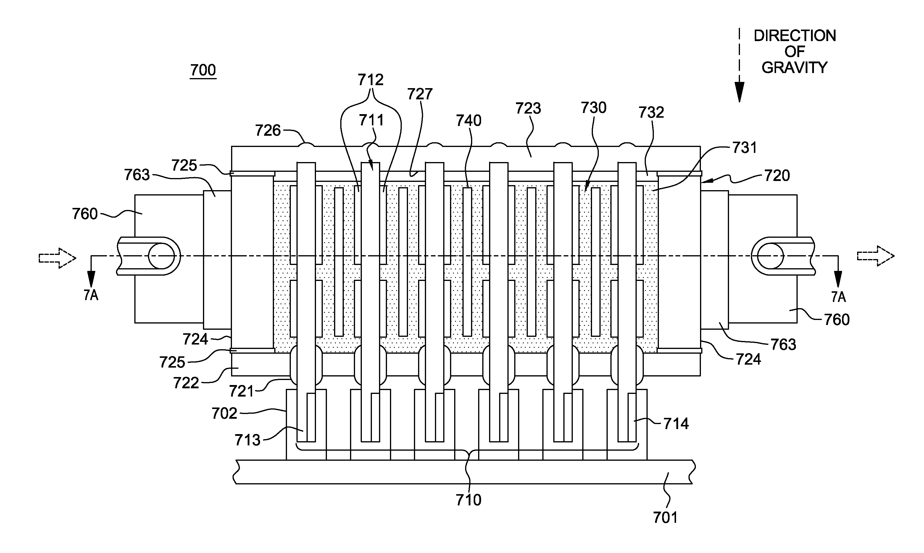 Field-replaceable bank of immersion-cooled electronic components and separable heat sinks