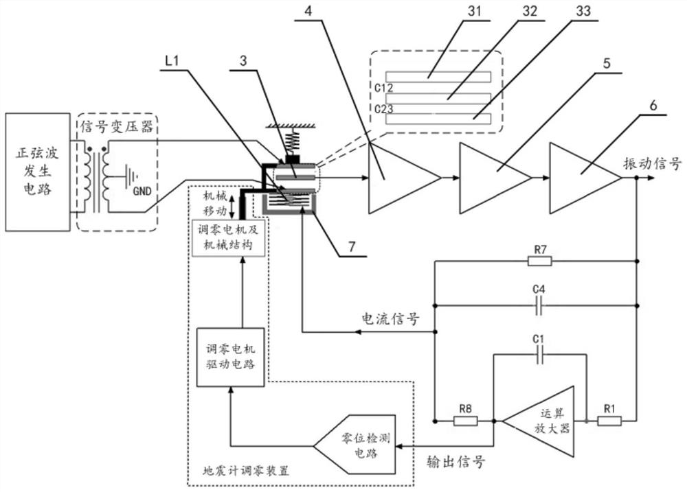 Feedback type seismometer automatic real-time zero setting circuit and feedback type seismometer