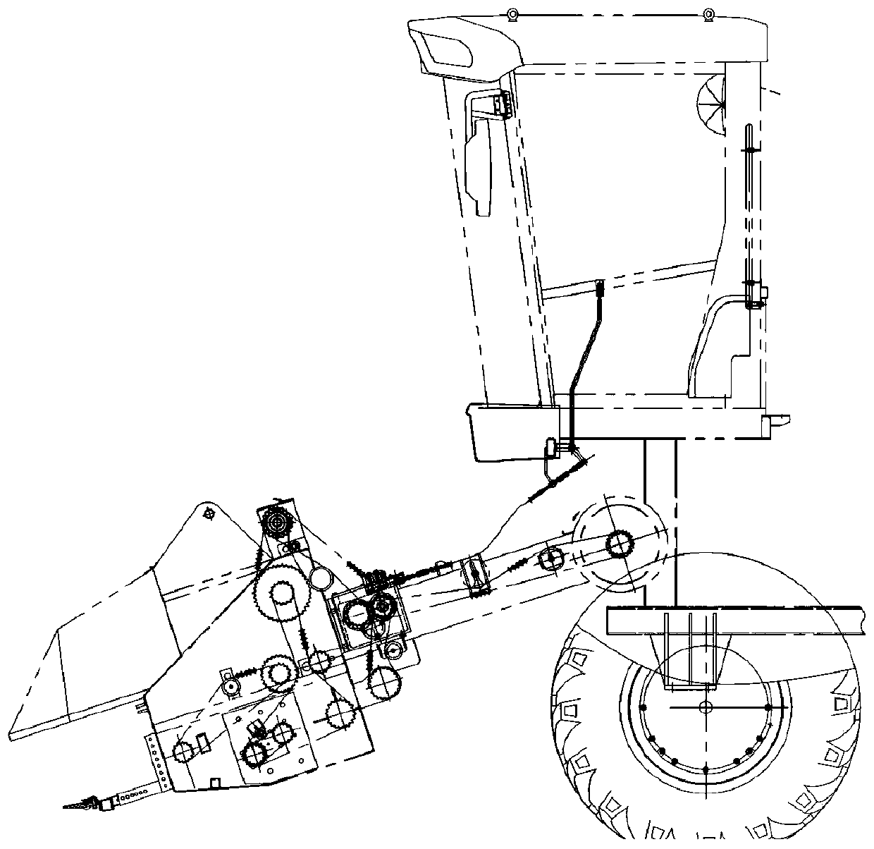 Transmission device for vertical header of harvester, vertical header and harvester