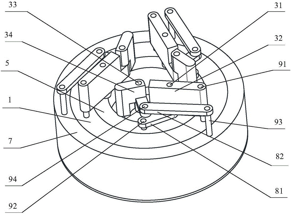 Double-ring rotating multi-finger parallel clamping self-adaptive under-actuated robot hand device