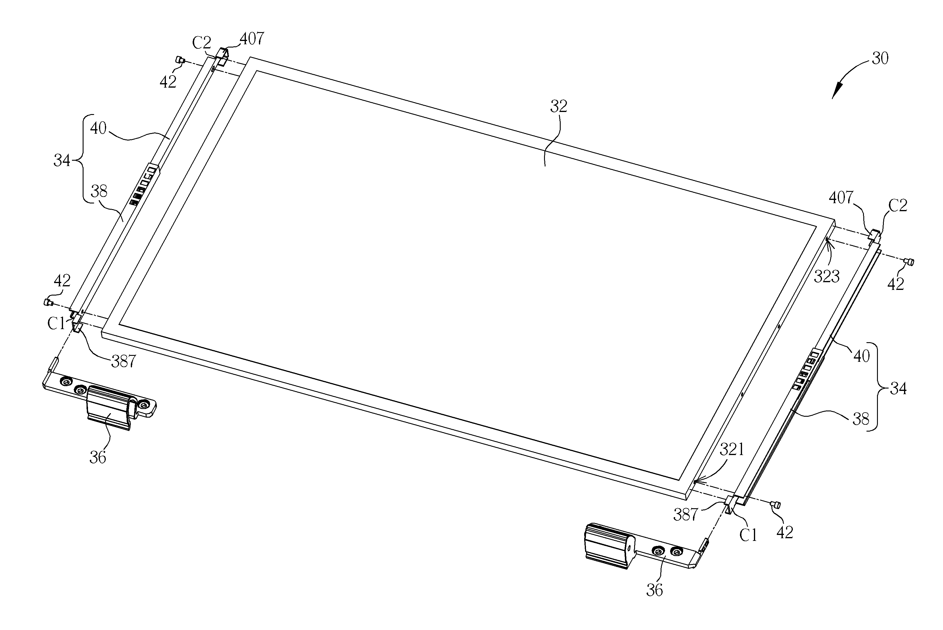 Frame assembly for installing panel modules with different dimensions and panel device therewith