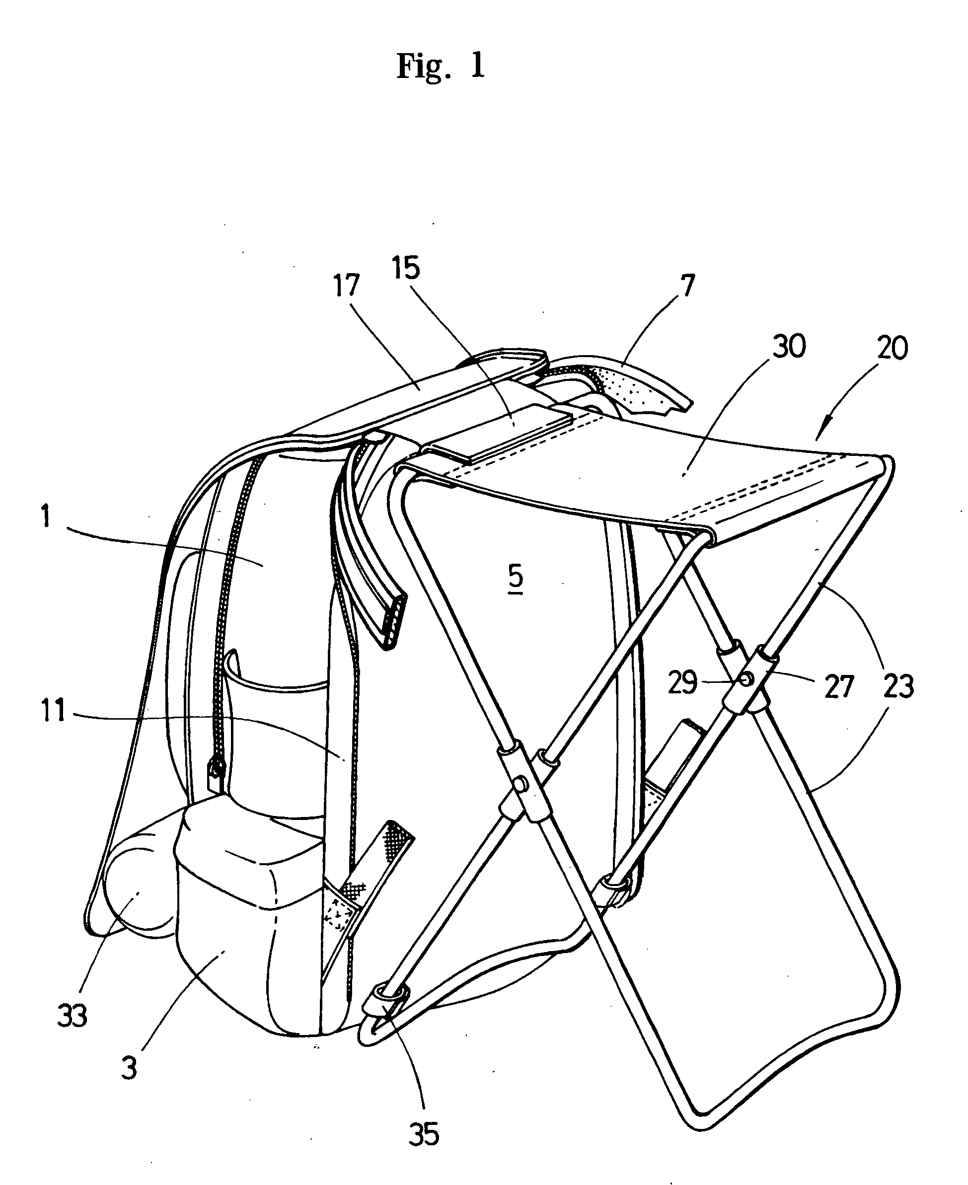 Rucksack having folding chair