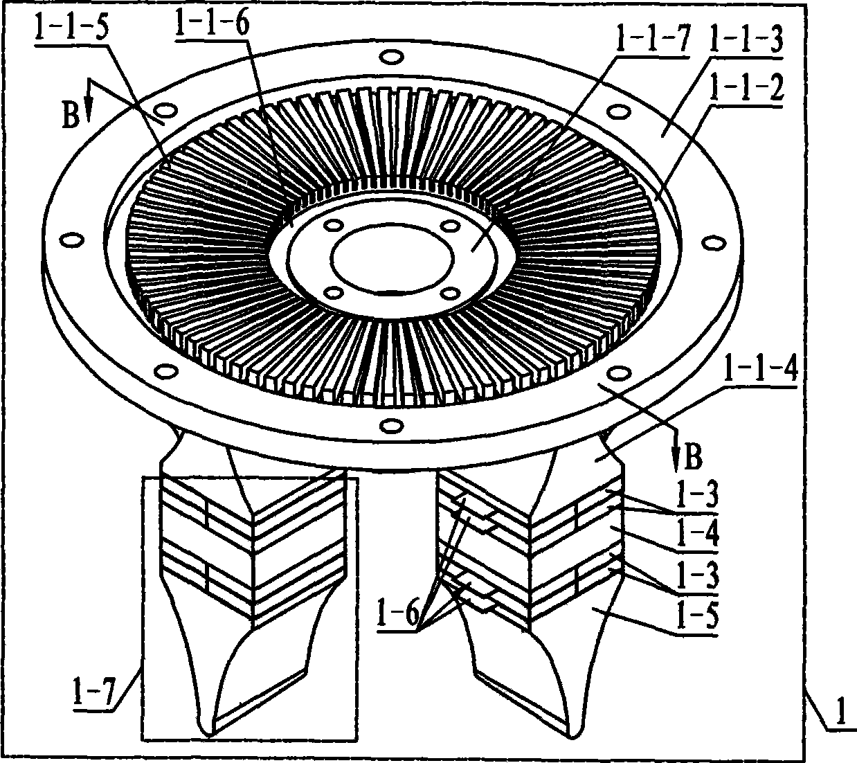 Bent-shaking sandwich energy converter type collar plate shape dual rotor ultrasonic motor