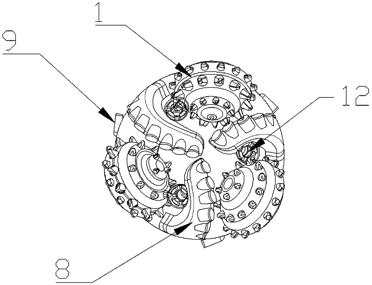 Three-blade PDC and tricone tooth combined drill bit