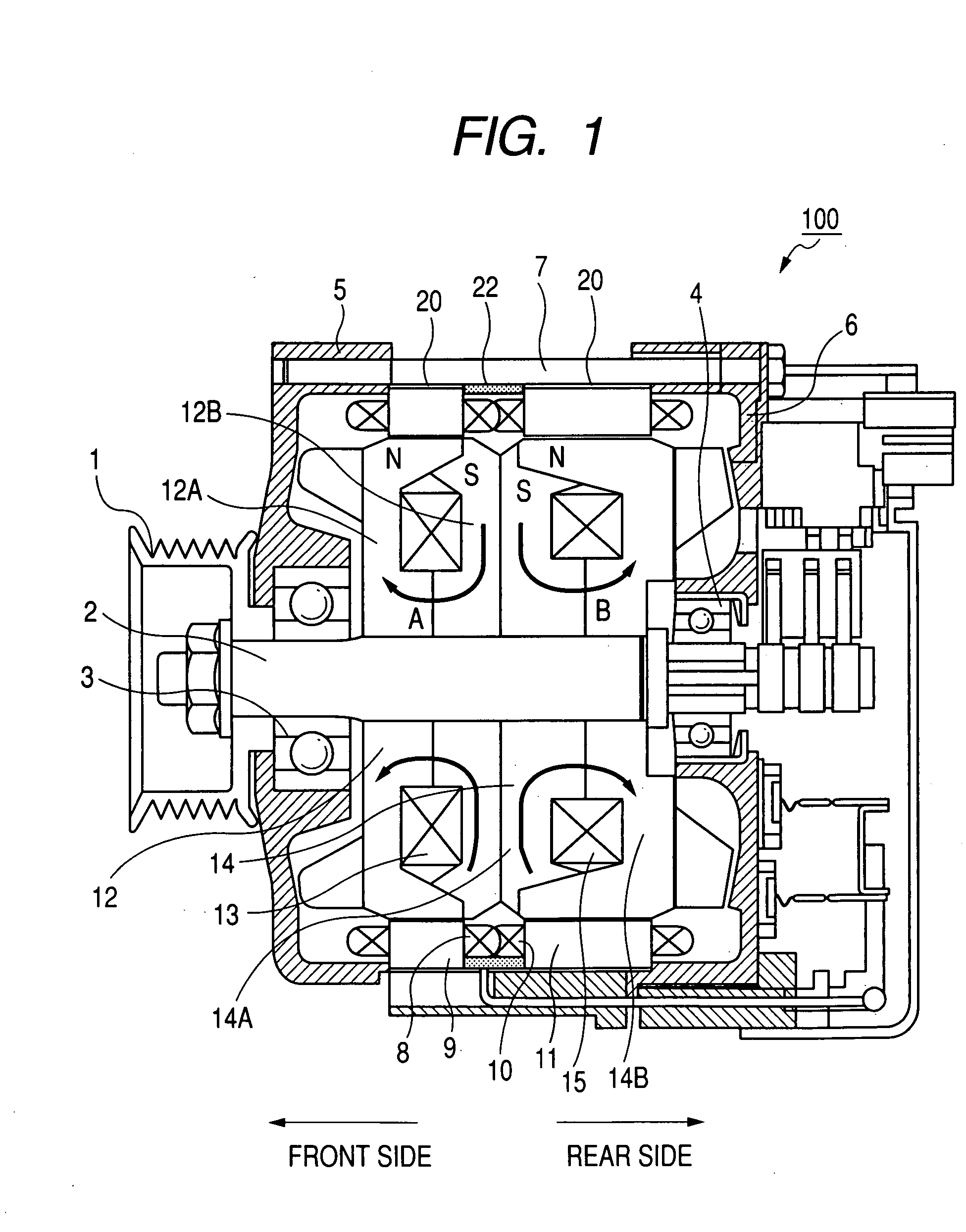 Automotive tandem alternator having reduced axial length and capable of effectively suppressing magnetic leakage