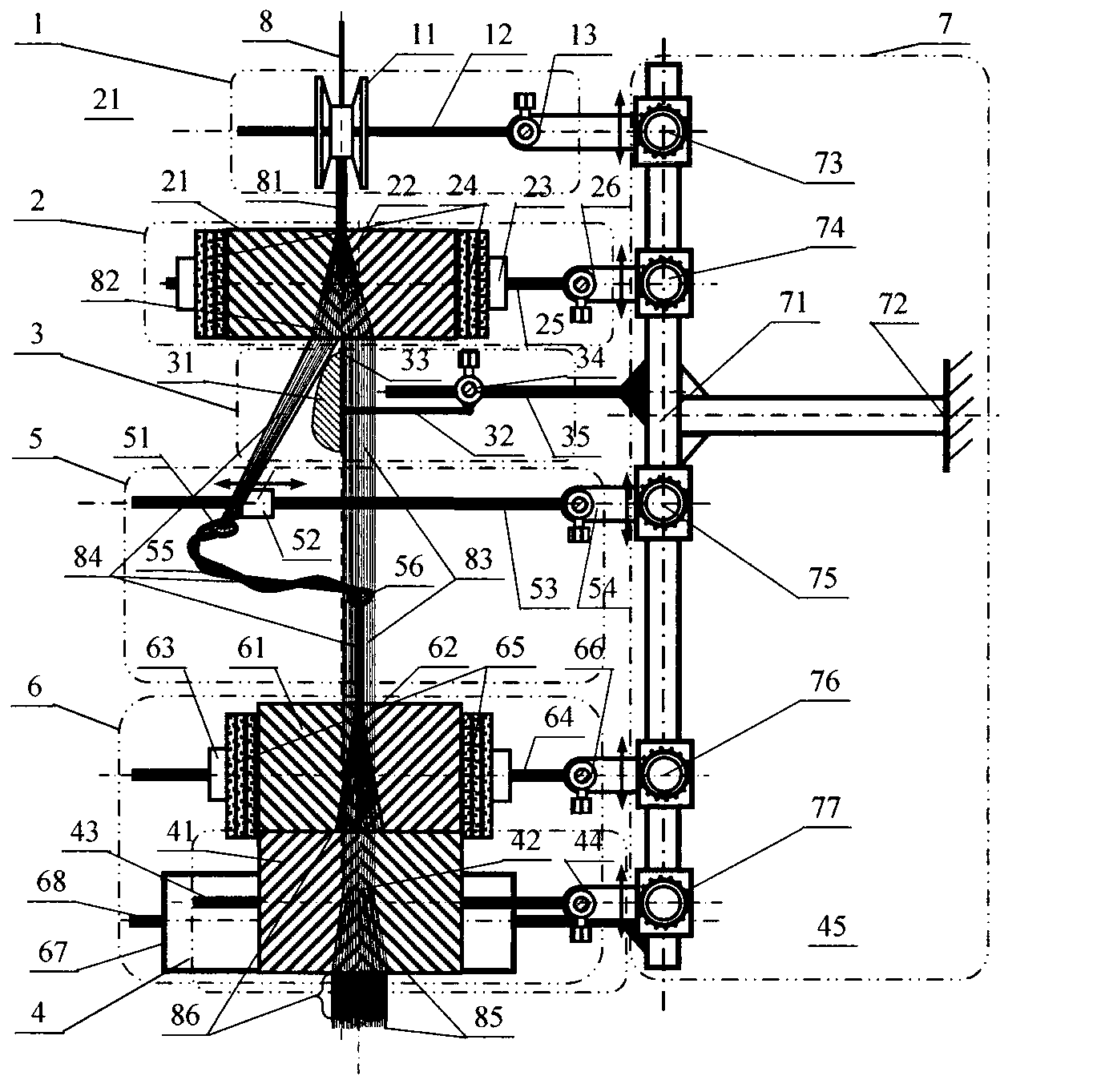 Composite filament spreading device and method for re-spreading upper and lower layers of spread and split filament and application thereof