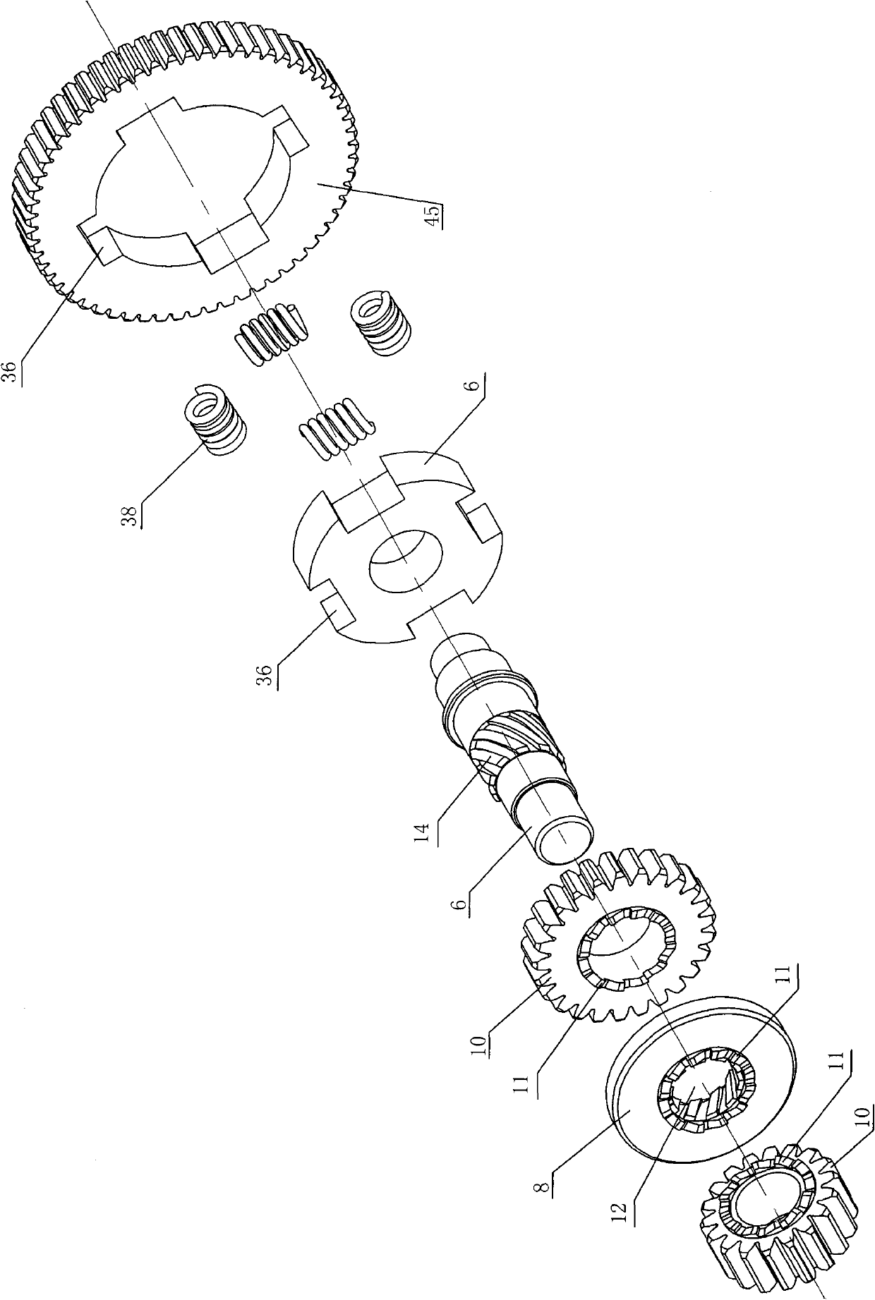 Two-way buffering transmission gear