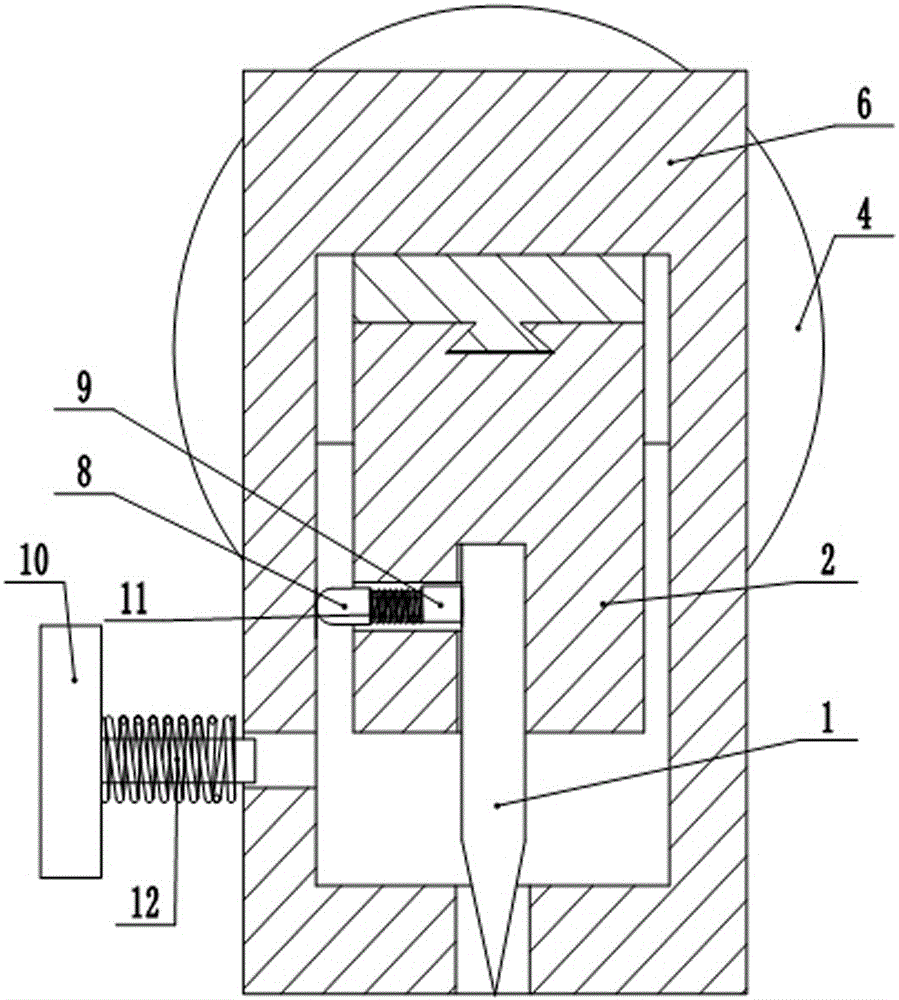 A kind of spring pin needle with inclined plane pushing block for skin pricking experiment