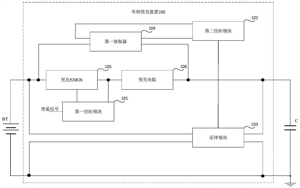 Vehicle pre-charging device and vehicle