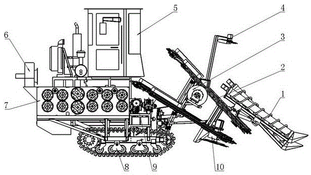 Crawler-travelling whole-stalk clamping type sugarcane harvester