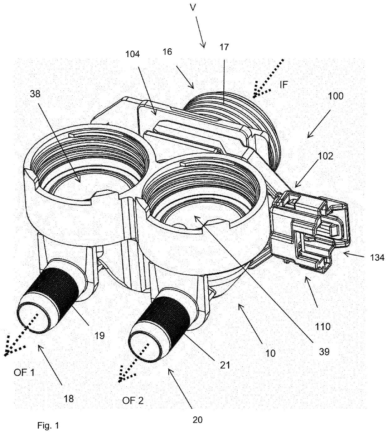 Inlet Valve for Household Appliances with Variable Attachment of a Flowmeter