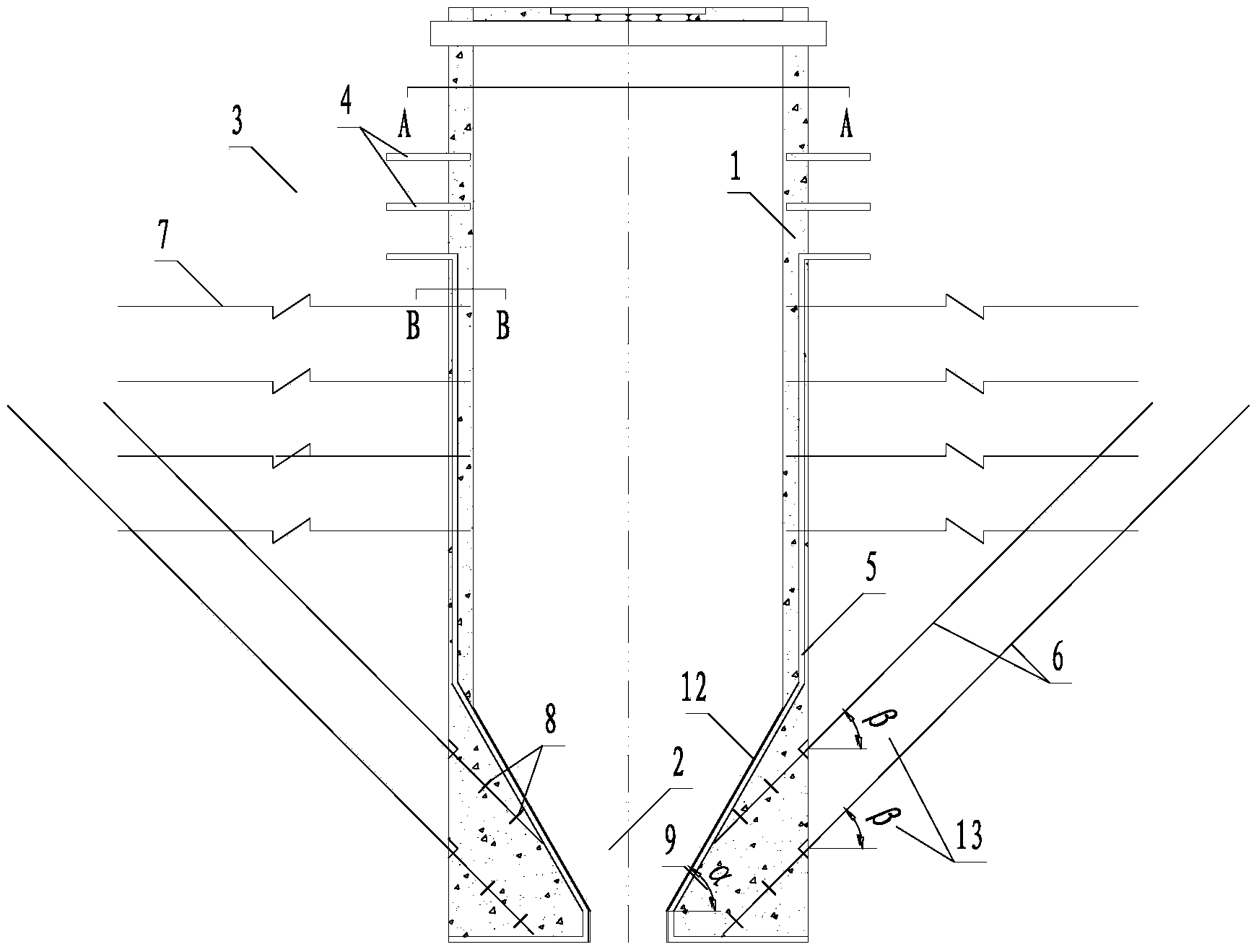 Wall-mounting-type vertical coal bunker without coal feeder chamber