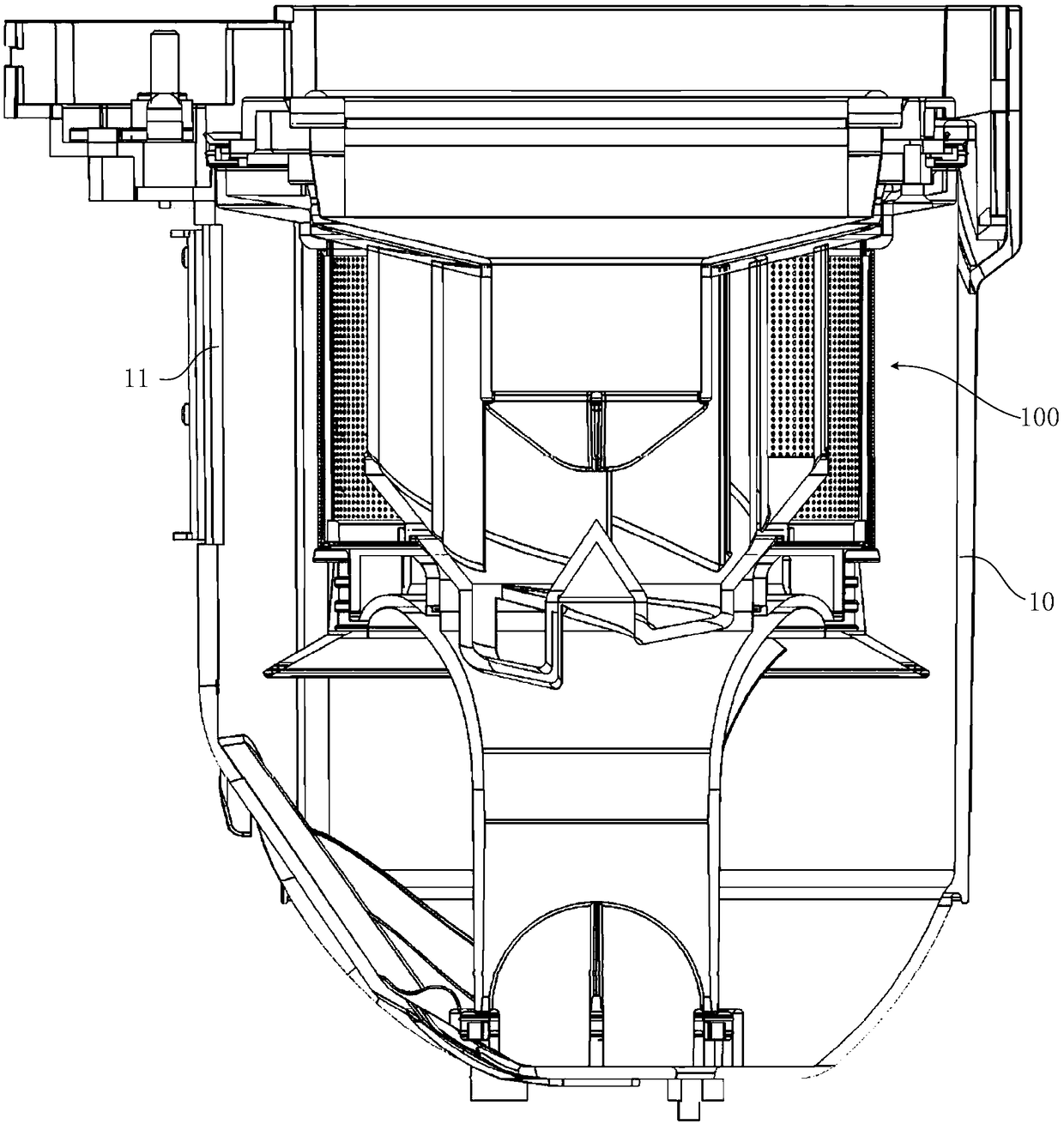 Cyclone separator and filtering assembly