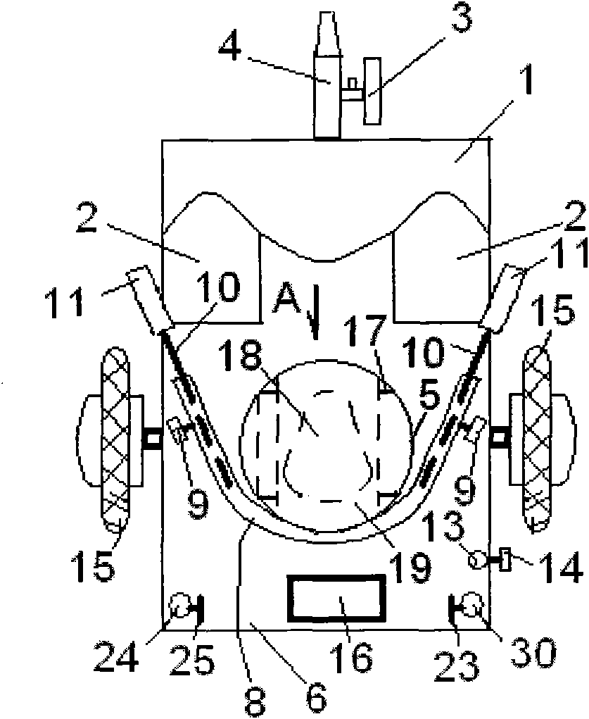 Electric barrow capable of conveying patients, infusing oxyen and liquid medicines for patients and supporting abdomen of patients and provided with baffle facilitating patients to relieve the bowels