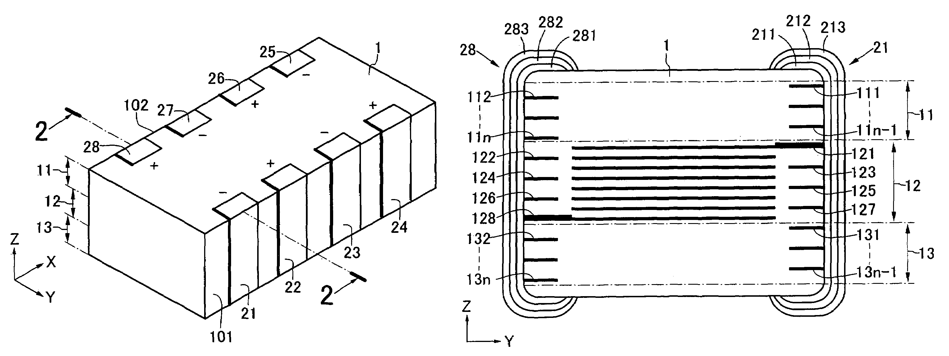 Multi-terminal type laminated capacitor