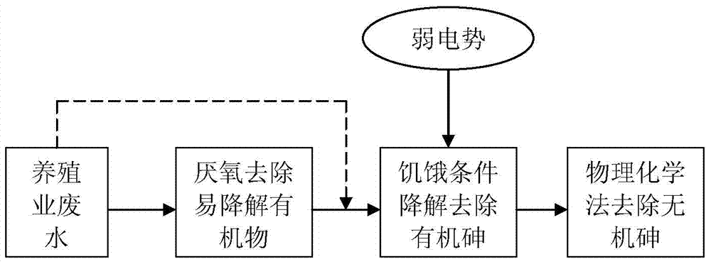 Method for enhancing degradation of organic arsenic in waste water of livestock breeding into pentavalent arsenic by utilizing weak potential