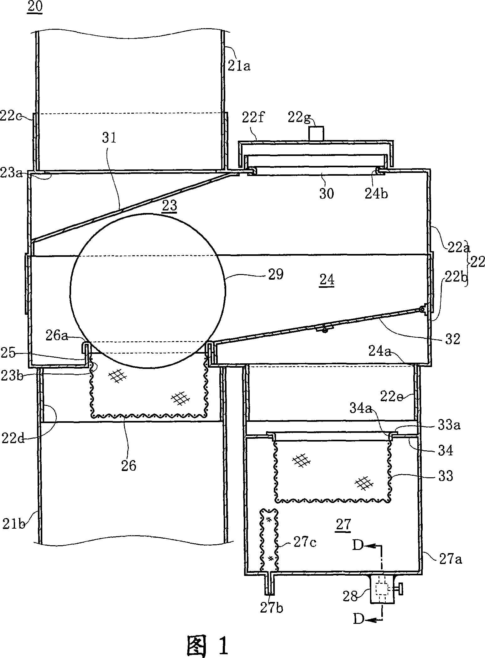 Flowing-down rainwater filtration device and rainwater storage device using the same