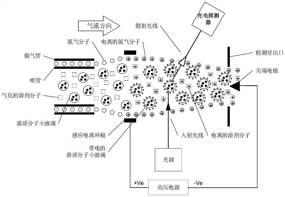 Ionization detection chamber of evaporative light scattering detector