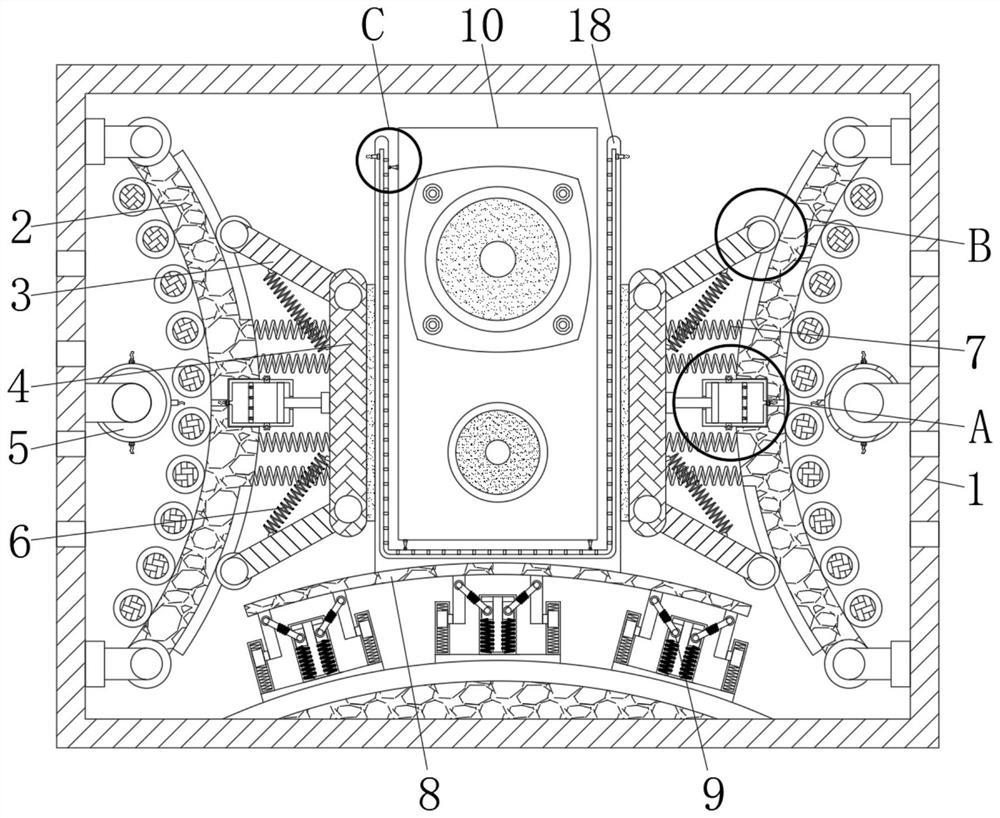 Device for noise reduction and heat dissipation of wall-mounted sound equipment based on new information technology