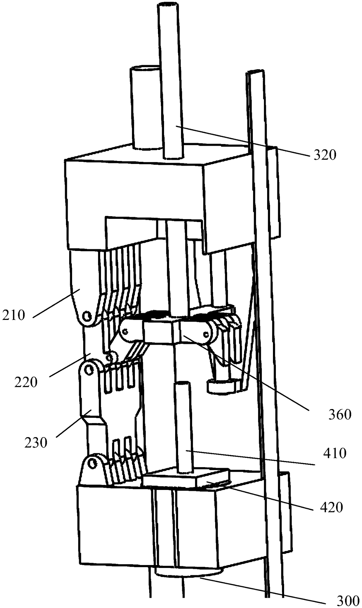 Casting and forging integrated device adopting curved elbow connecting rod mode locking structure