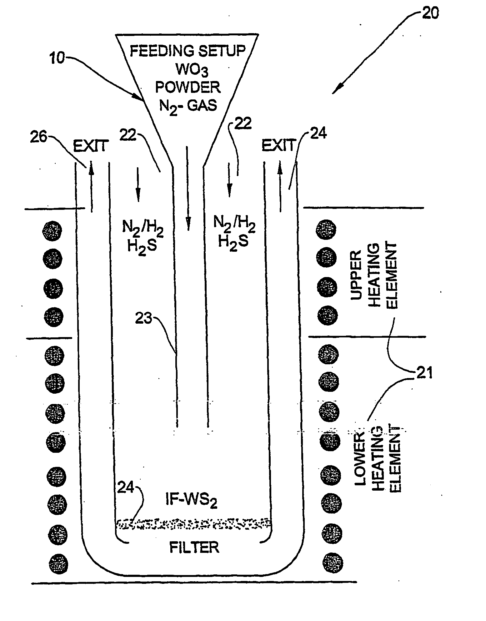 Reactors for producing inoraganic fullerene-like tungsten disulfide hollow nanoparticles and nanotubes