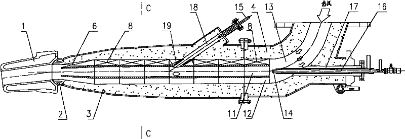 Air supplying device of blast furnace as well as combustion method and oxygen-enriching method of injected coal powder thereof