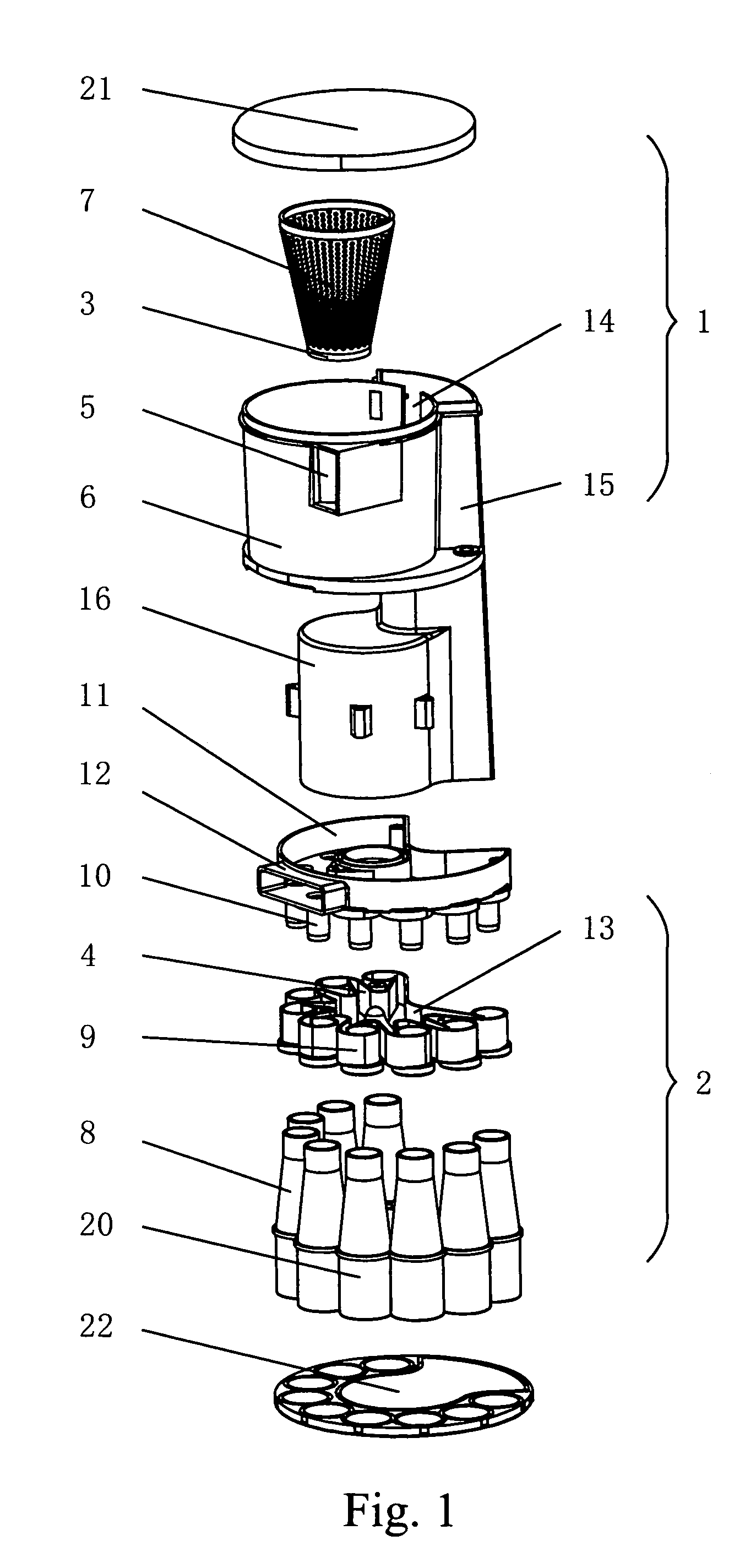 Subsection dedusting device for a vacuum cleaner