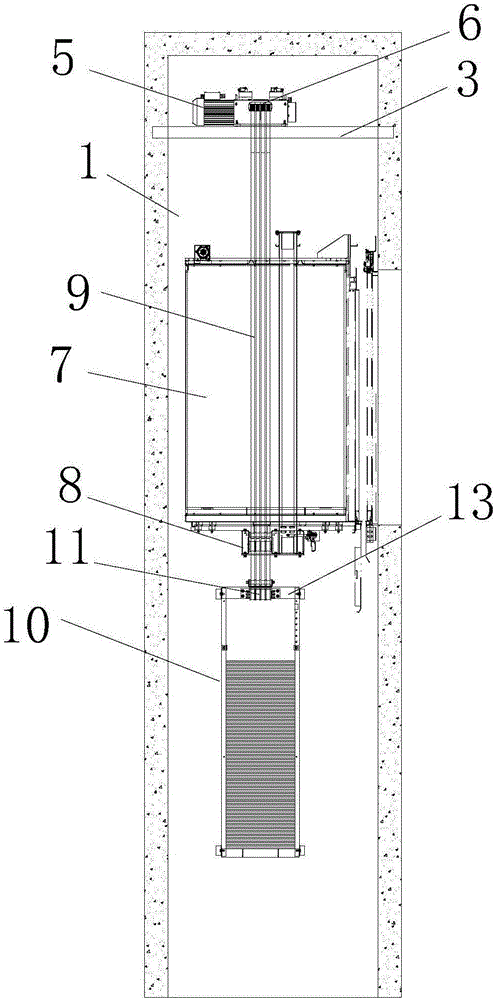 Traction type steel belt driving suspension type passenger elevator free of machine room