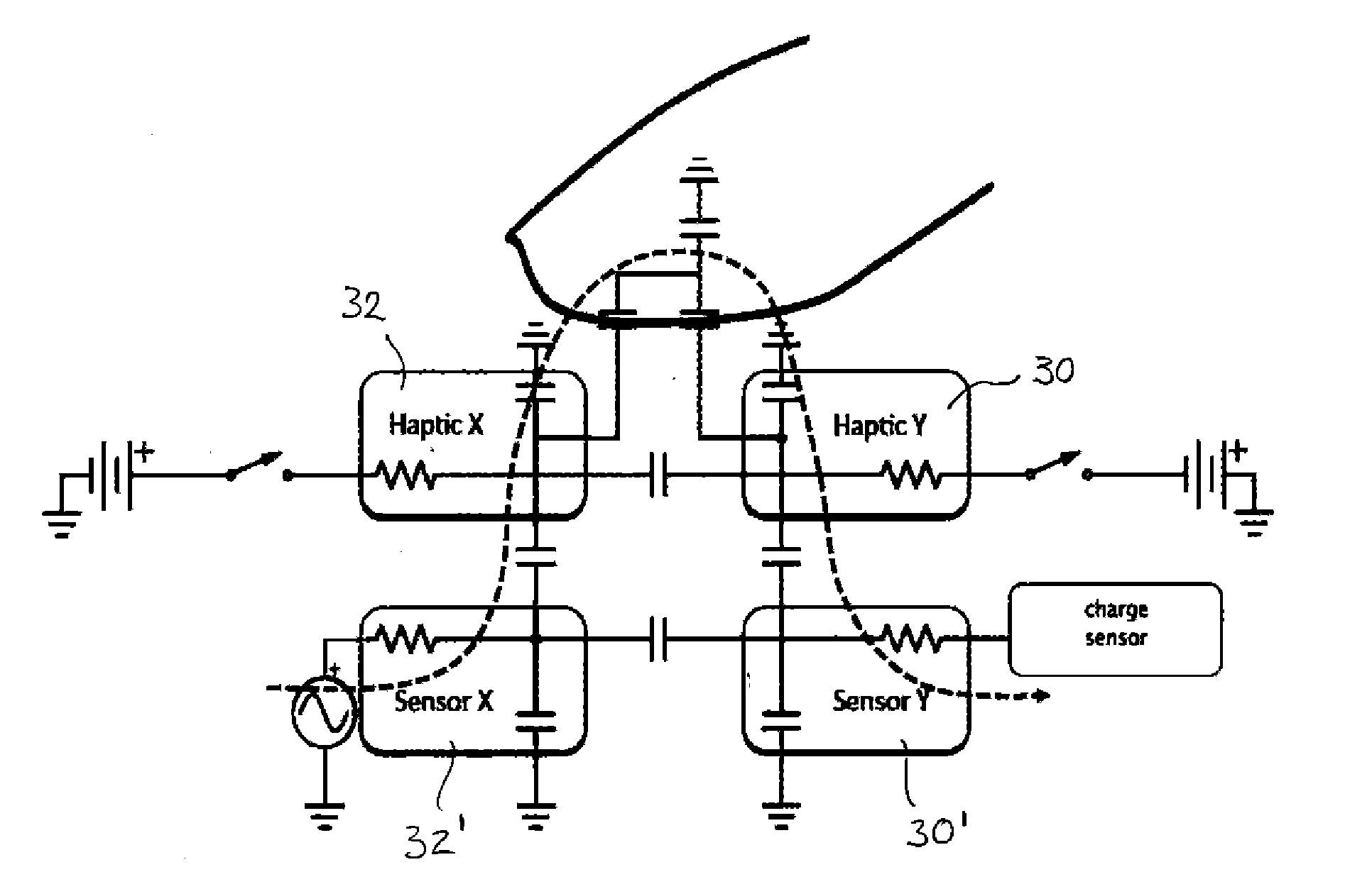 Haptic display with simultaneous sensing and actuation