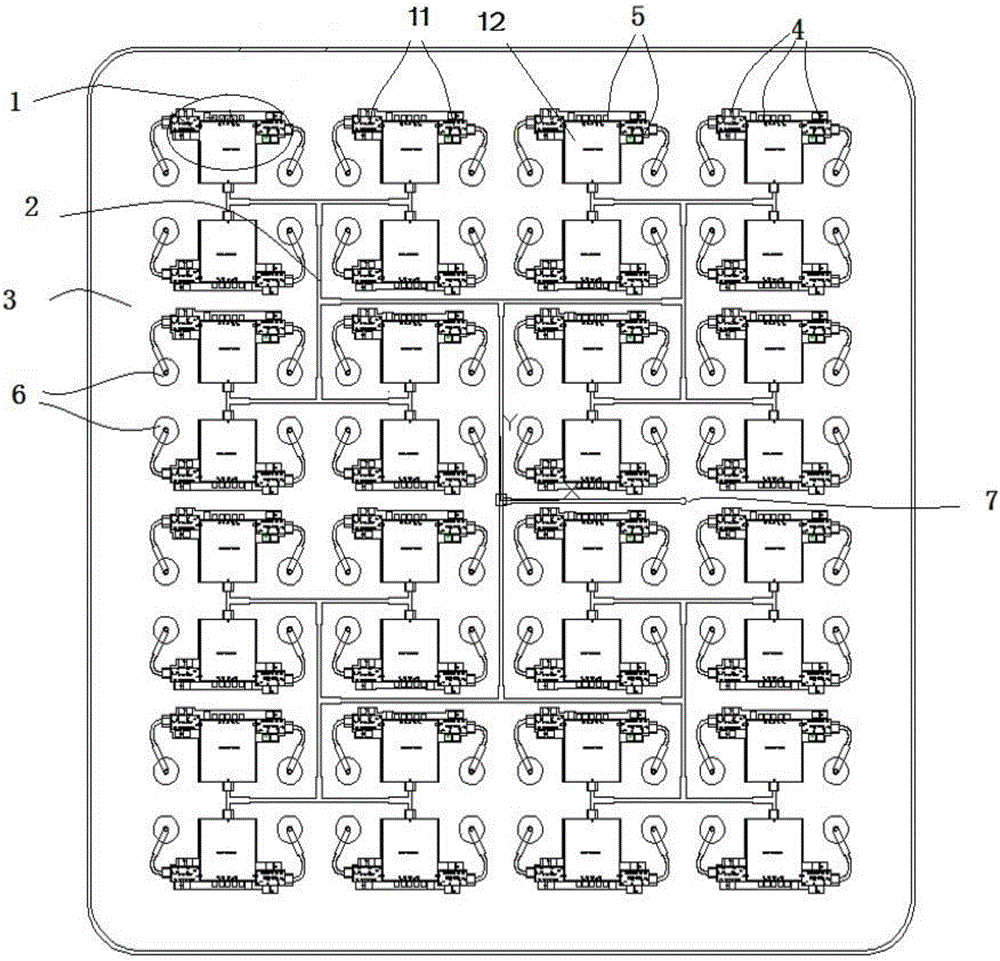 Millimeter wave multichannel receiving-transmitting circuit module and power division network high density integrated circuit