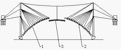 Reinforced concrete arch bridge construction method combined with cast-in-place cantilever method and stiff skeleton method