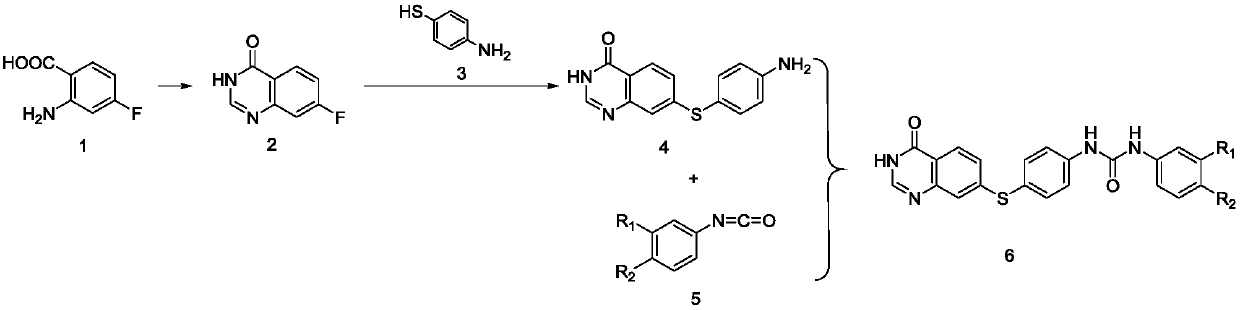 Quinazolinone-containing diaryl urea compound and preparation method and application thereof