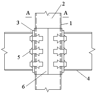 Rectangular concrete filled steel tube column and steel beam single-side bolt connecting joint and construction method thereof