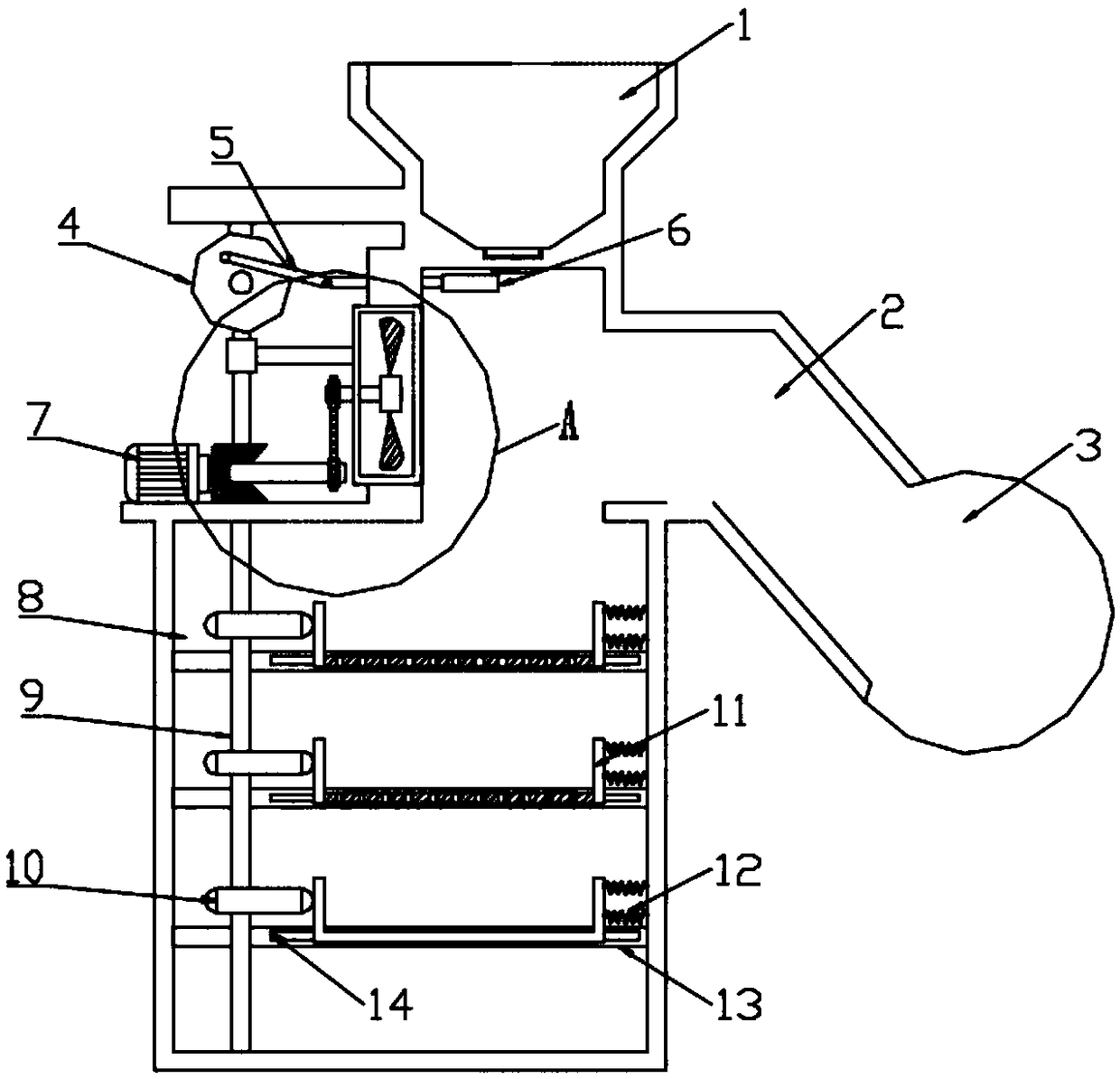 Dust raising, screening and impurity removing device for unhusked rice