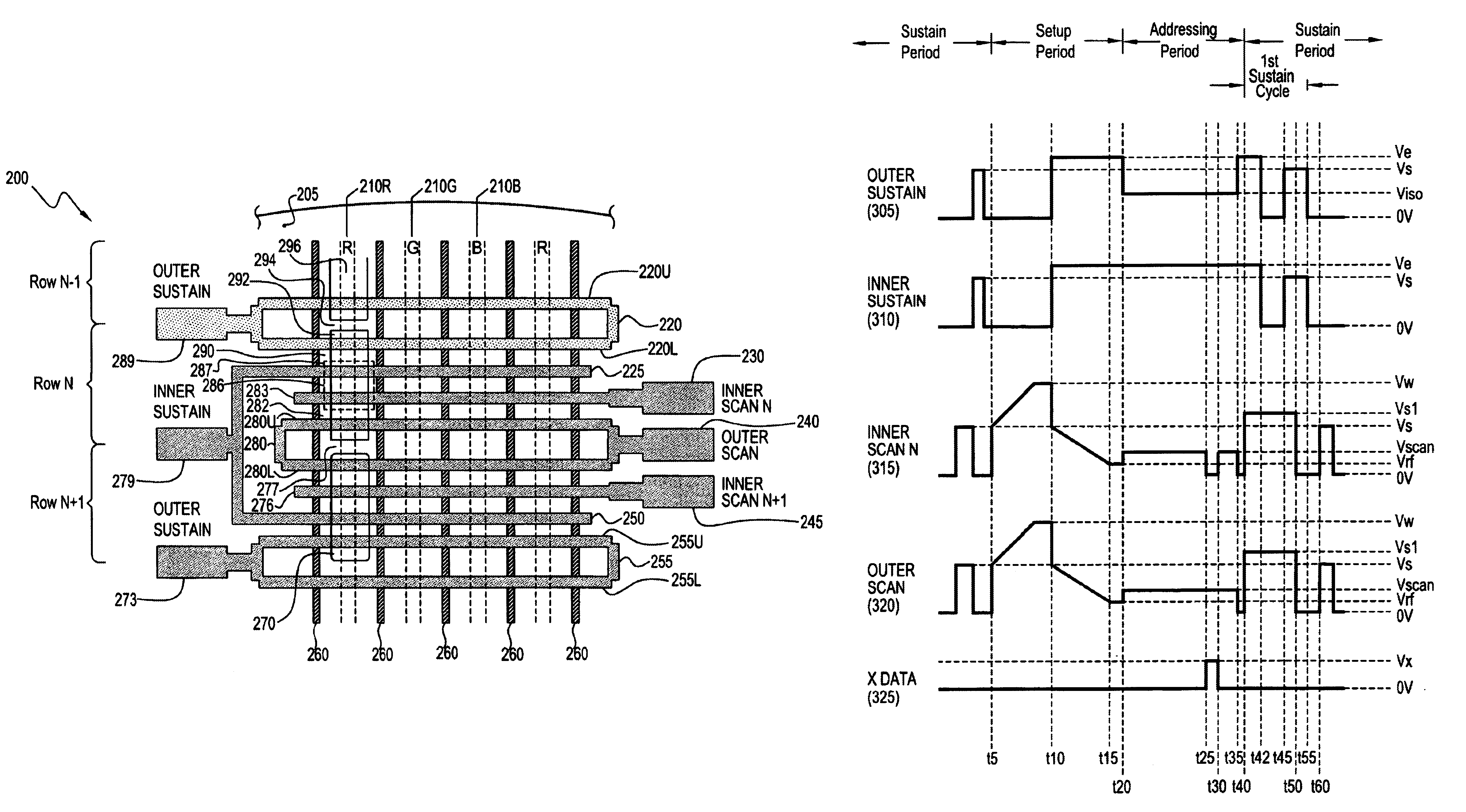 Plasma display with split electrodes