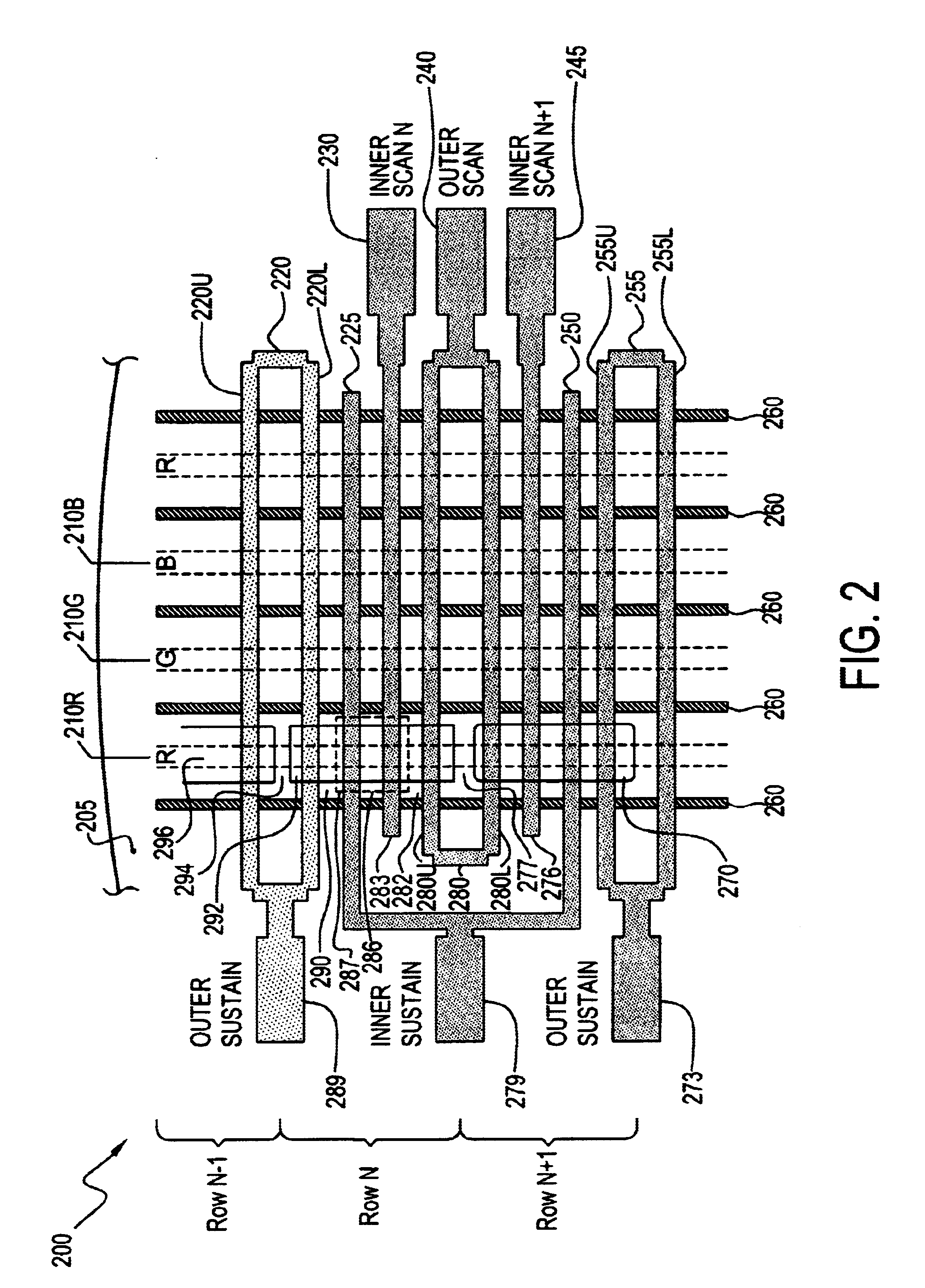 Plasma display with split electrodes