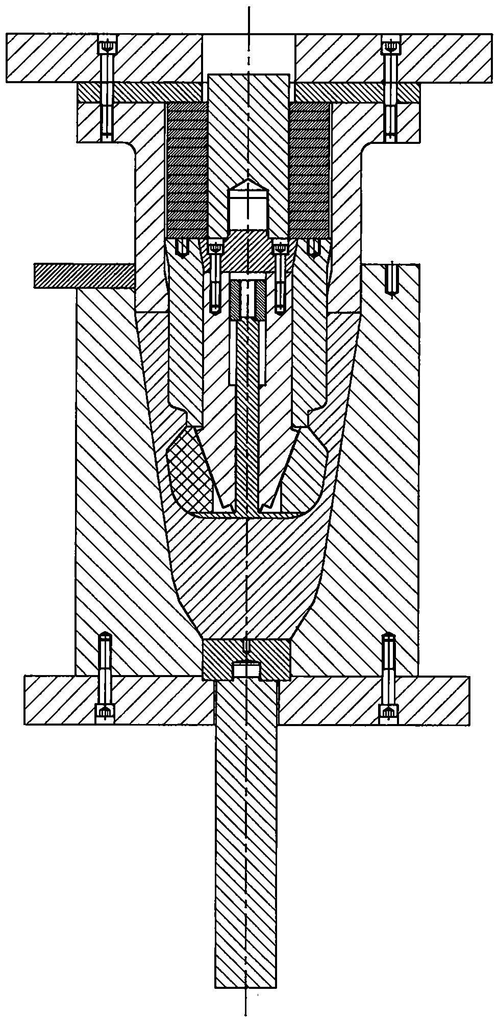 Integral extrusion forming mold for light alloy shell complex inner ring rib