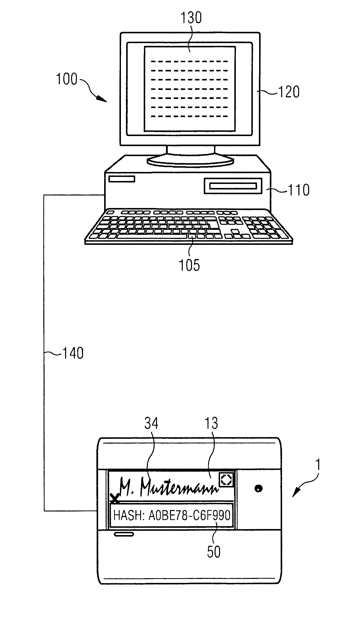 Method and device for electronically capturing a handwritten signature using embedding technique