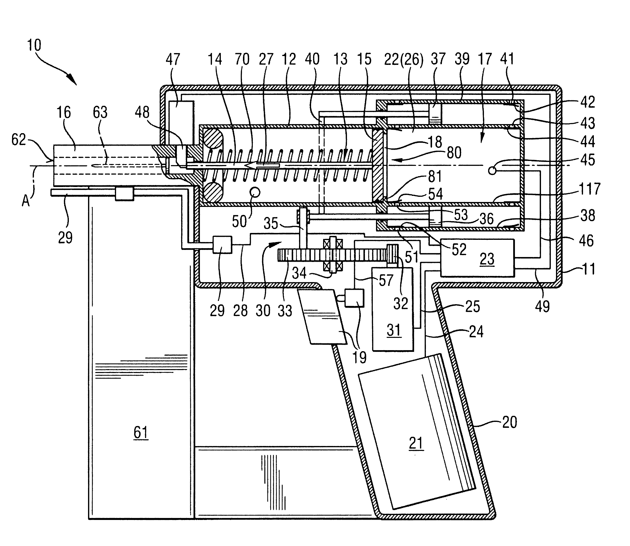 Pneumatically driven setting tool